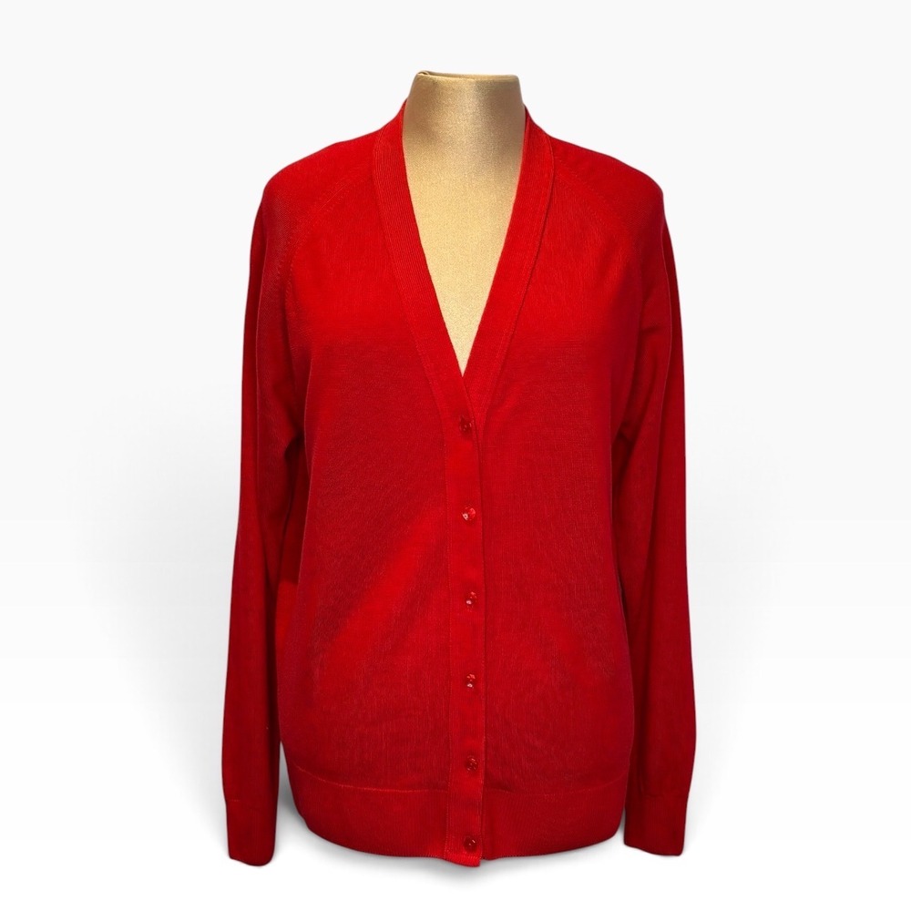 Fairford Cardigan Women 40in Red Good Vintage Wool V-Neck Made in England